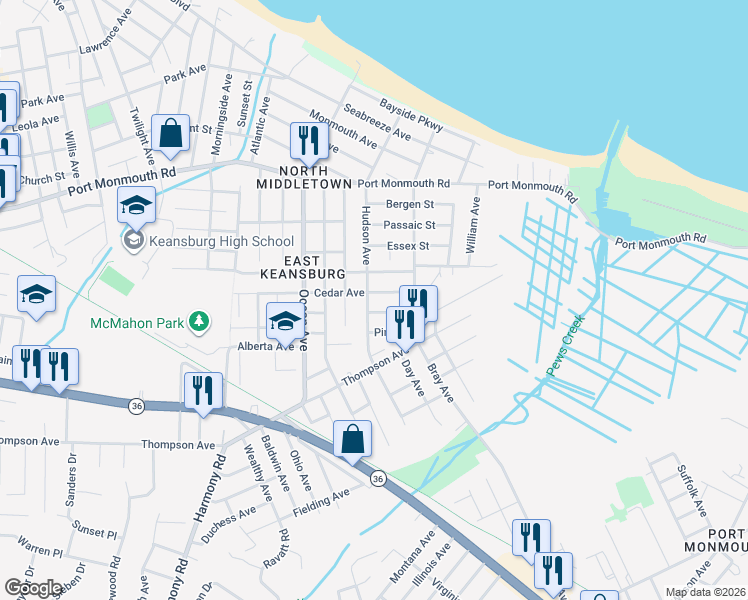 map of restaurants, bars, coffee shops, grocery stores, and more near 166 Hudson Avenue in Middletown