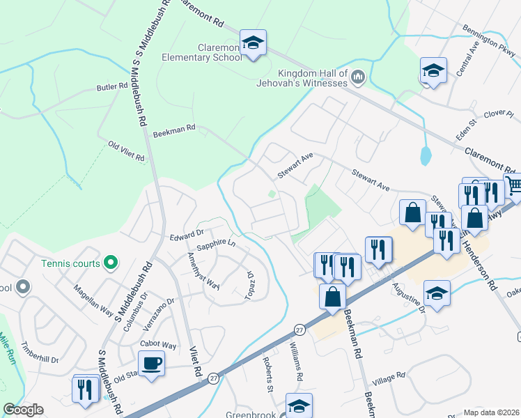 map of restaurants, bars, coffee shops, grocery stores, and more near 23 Bethany Court in Franklin Township
