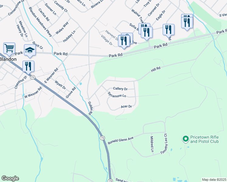 map of restaurants, bars, coffee shops, grocery stores, and more near 222 Callery Drive in Blandon
