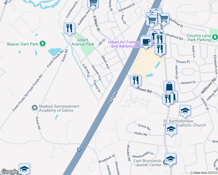 map of restaurants, bars, coffee shops, grocery stores, and more near 29 Albert Avenue in Milltown