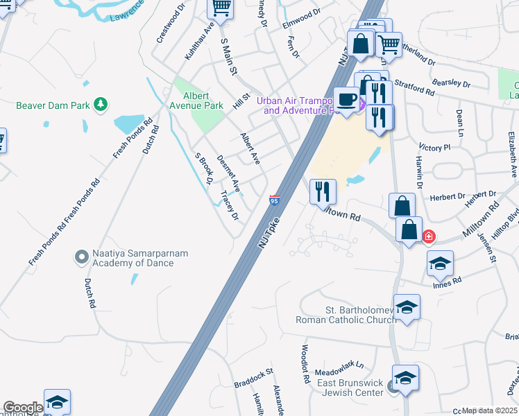 map of restaurants, bars, coffee shops, grocery stores, and more near 29 Albert Avenue in Milltown