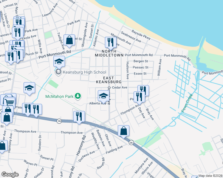 map of restaurants, bars, coffee shops, grocery stores, and more near in Middletown Township