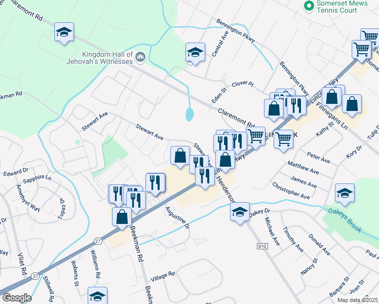 map of restaurants, bars, coffee shops, grocery stores, and more near 24 Fisher Drive in Franklin Township