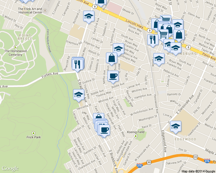 map of restaurants, bars, coffee shops, grocery stores, and more near 234 Union Street in Pittsburgh