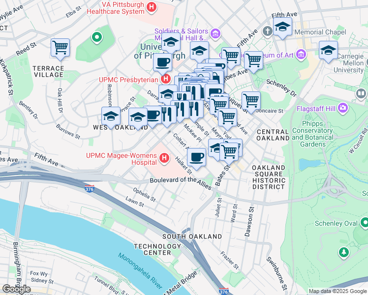 map of restaurants, bars, coffee shops, grocery stores, and more near 211 Coltart Avenue in Pittsburgh