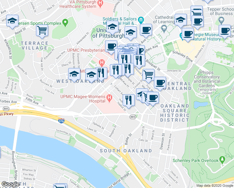 map of restaurants, bars, coffee shops, grocery stores, and more near 211 Coltart Avenue in Pittsburgh