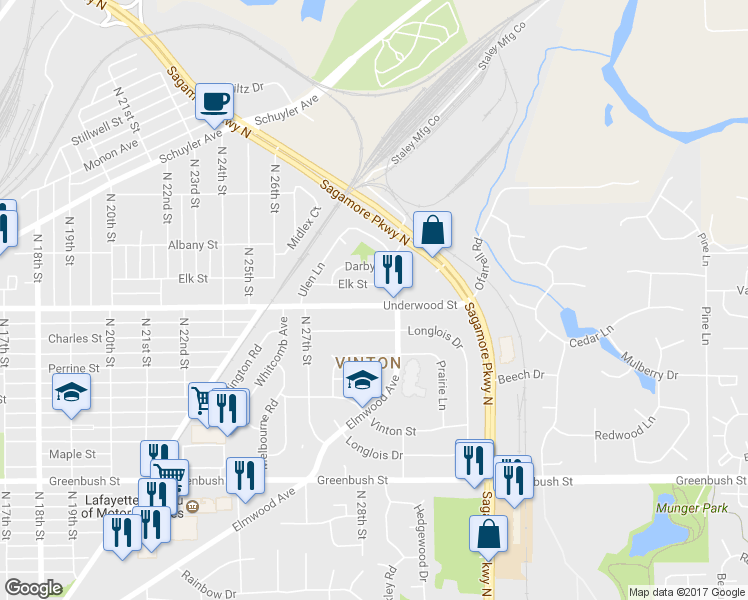 map of restaurants, bars, coffee shops, grocery stores, and more near 2915 Elk Street in Lafayette