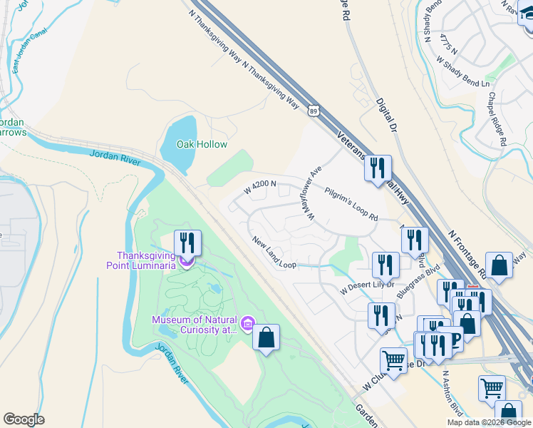 map of restaurants, bars, coffee shops, grocery stores, and more near 4092 North Bounty Cove in Lehi