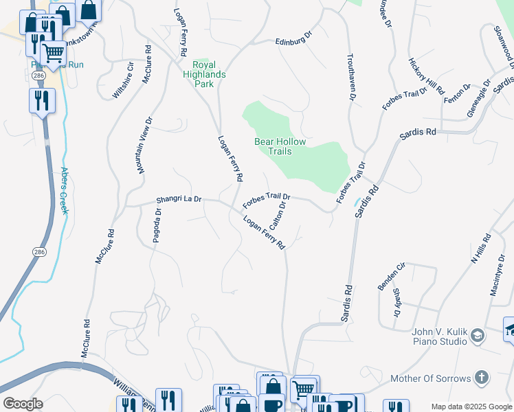map of restaurants, bars, coffee shops, grocery stores, and more near 3611 Forbes Trail Drive in Murrysville