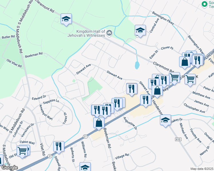map of restaurants, bars, coffee shops, grocery stores, and more near 47 Daniel Drive in Franklin Township