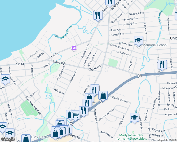 map of restaurants, bars, coffee shops, grocery stores, and more near 308 Arlington Avenue in Union Beach