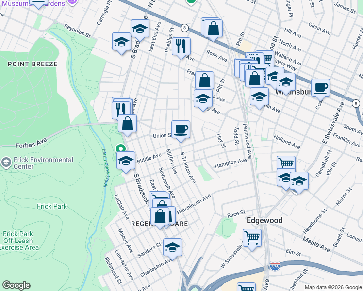 map of restaurants, bars, coffee shops, grocery stores, and more near 412 Union Street in Pittsburgh