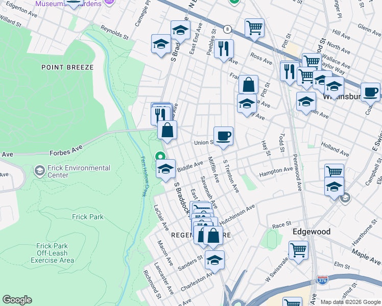 map of restaurants, bars, coffee shops, grocery stores, and more near 709 Savannah Avenue in Pittsburgh