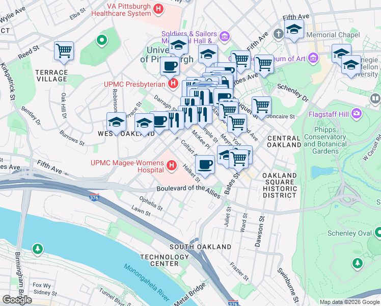 map of restaurants, bars, coffee shops, grocery stores, and more near 211 Coltart Avenue in Pittsburgh