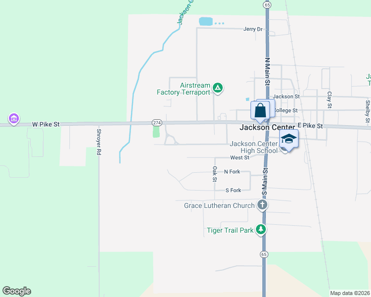 map of restaurants, bars, coffee shops, grocery stores, and more near 108 Island Street in Jackson Center