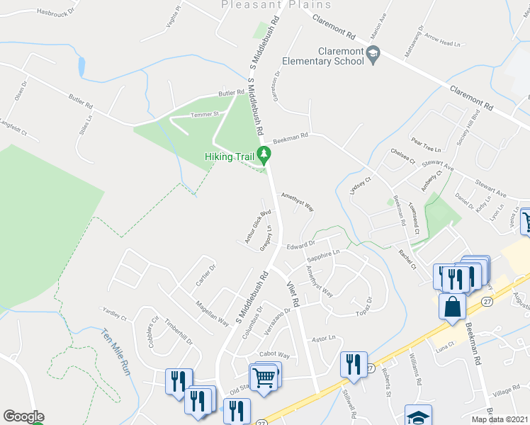 map of restaurants, bars, coffee shops, grocery stores, and more near Gregory Lane & Arthur Glick Boulevard in Franklin Township