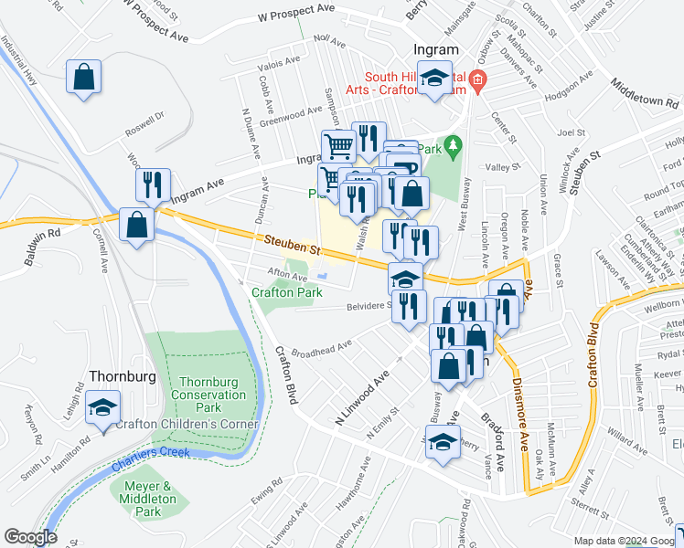 map of restaurants, bars, coffee shops, grocery stores, and more near 27 Richmond Street in Pittsburgh