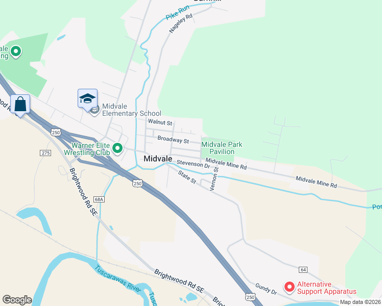 map of restaurants, bars, coffee shops, grocery stores, and more near 4722 Broadway Street in Dennison