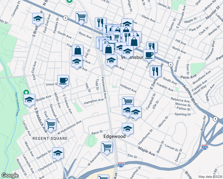 map of restaurants, bars, coffee shops, grocery stores, and more near 710 Lamar Avenue in Pittsburgh