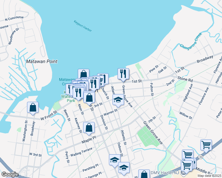 map of restaurants, bars, coffee shops, grocery stores, and more near 86 1st Street in Keyport