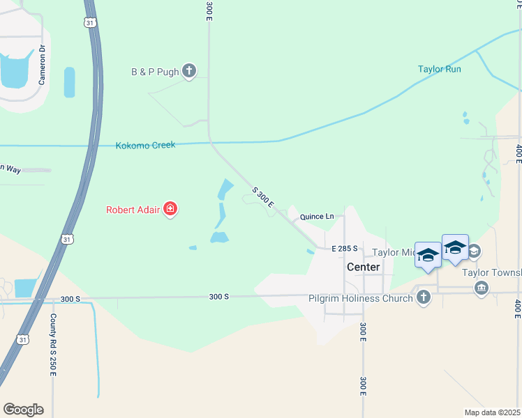 map of restaurants, bars, coffee shops, grocery stores, and more near 300 East 261 South in Kokomo