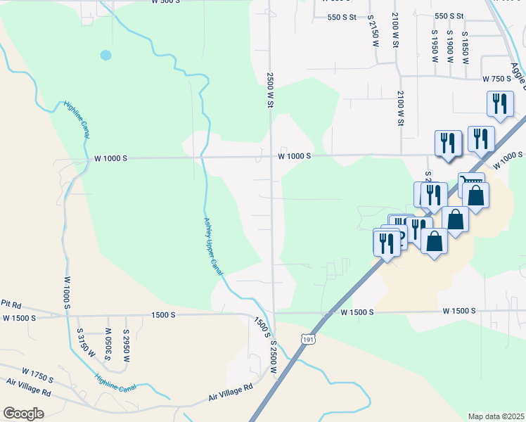 map of restaurants, bars, coffee shops, grocery stores, and more near 1144 South 2500 West in Vernal