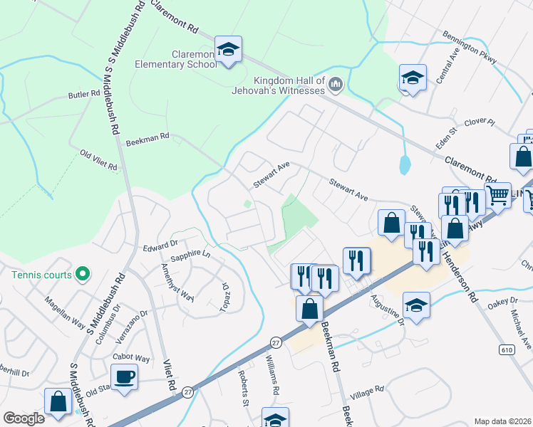 map of restaurants, bars, coffee shops, grocery stores, and more near 39 Townsend Court in Franklin Township