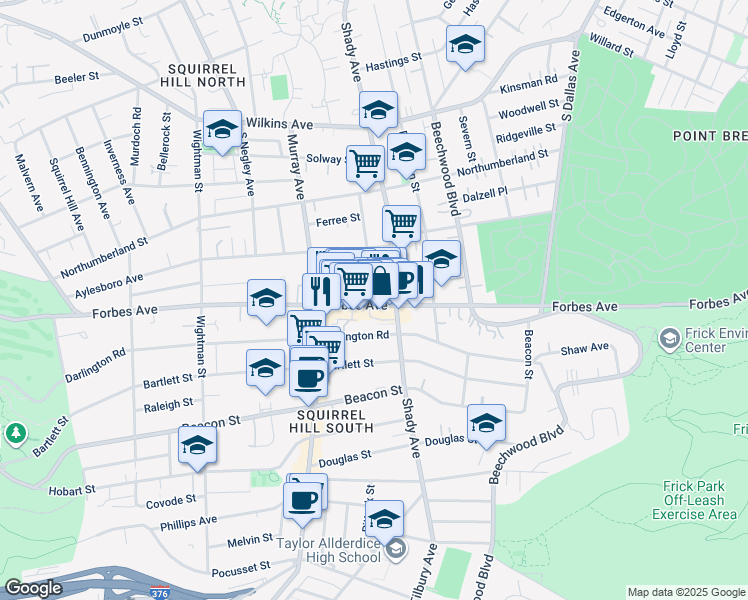 map of restaurants, bars, coffee shops, grocery stores, and more near in Pittsburgh