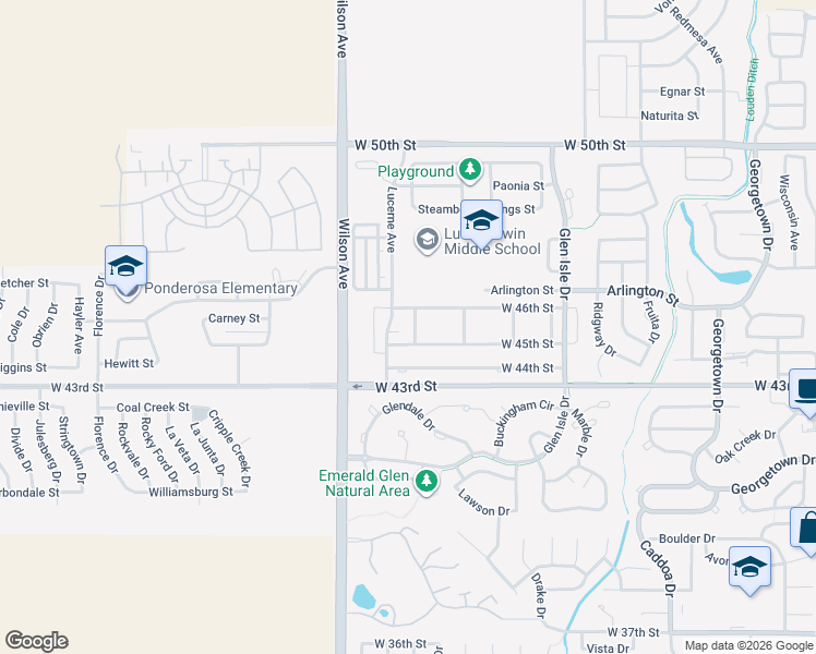 map of restaurants, bars, coffee shops, grocery stores, and more near 4553 Mead Place in Loveland