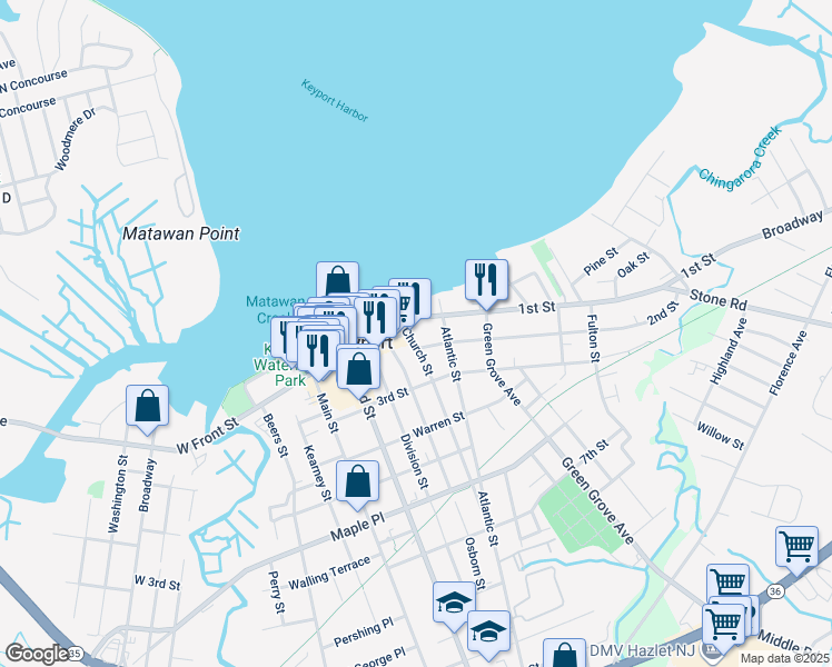 map of restaurants, bars, coffee shops, grocery stores, and more near 86 1st Street in Keyport