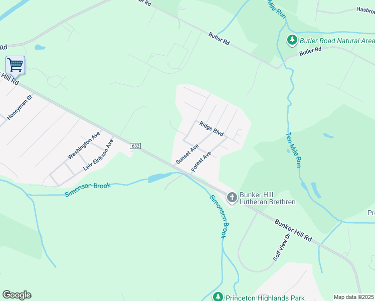 map of restaurants, bars, coffee shops, grocery stores, and more near 19 Sunset Avenue in Princeton