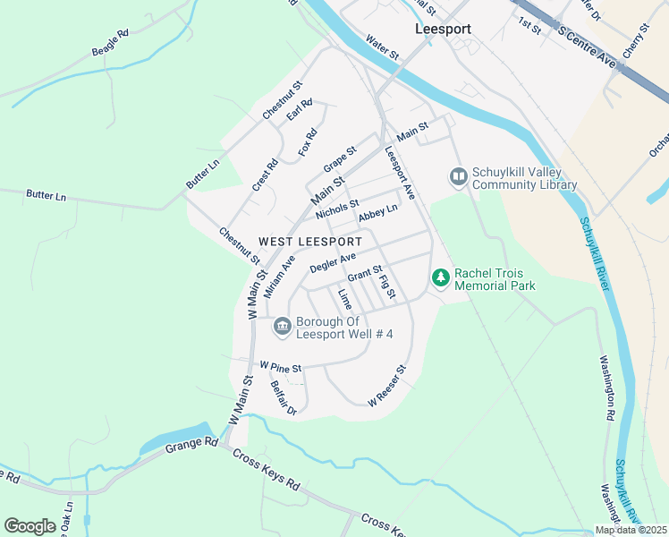 map of restaurants, bars, coffee shops, grocery stores, and more near 405 Degler Avenue in Leesport