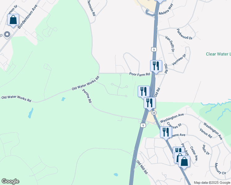 map of restaurants, bars, coffee shops, grocery stores, and more near 23 Avery Drive in Old Bridge