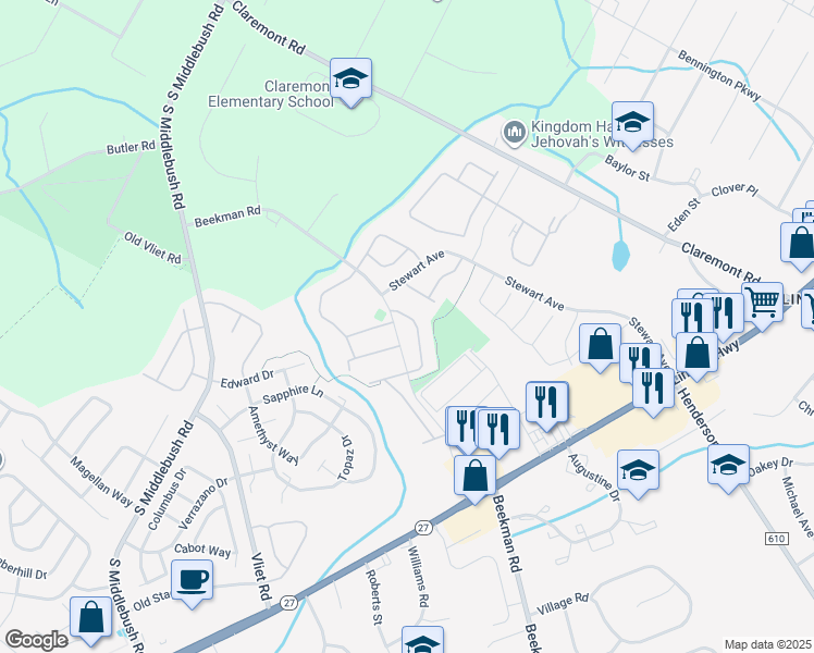 map of restaurants, bars, coffee shops, grocery stores, and more near 39 Townsend Court in Franklin Township