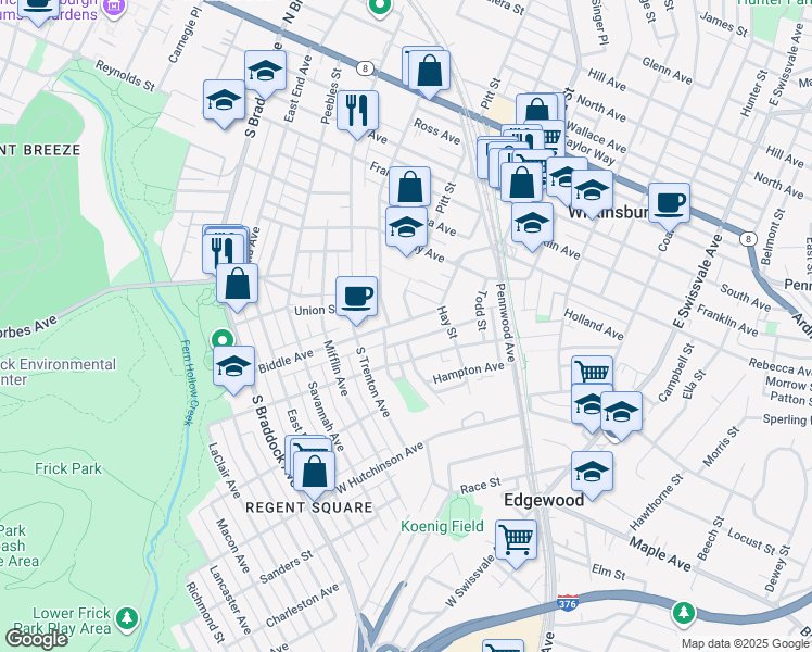 map of restaurants, bars, coffee shops, grocery stores, and more near 446 Biddle Avenue in Pittsburgh