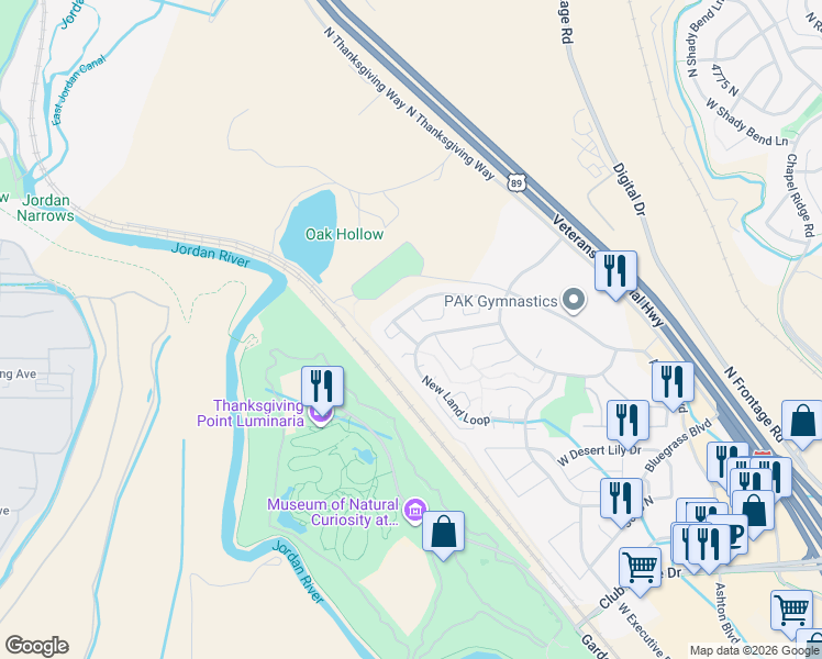 map of restaurants, bars, coffee shops, grocery stores, and more near 4120 North Plymouth Rock Cove in Lehi