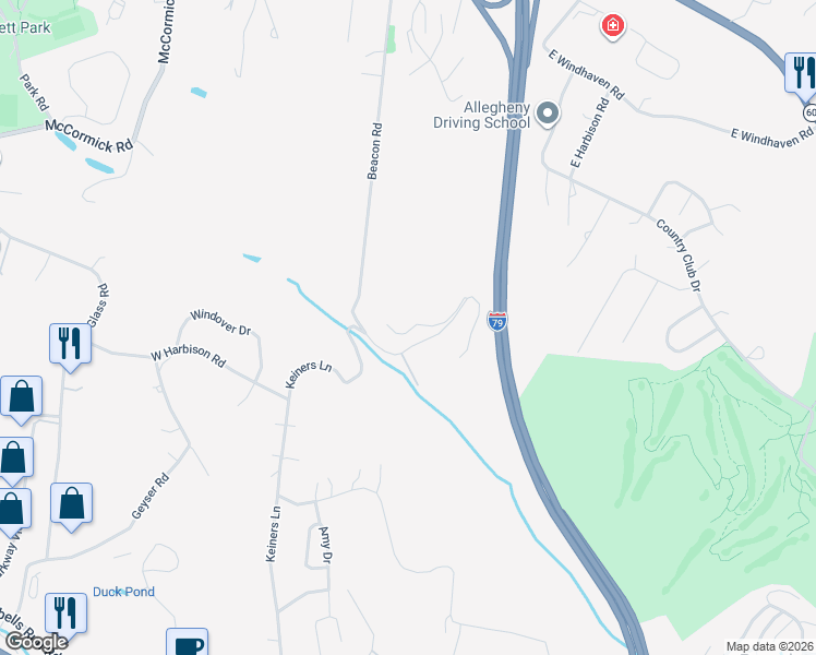 map of restaurants, bars, coffee shops, grocery stores, and more near 1003 Beacon Road in Pittsburgh