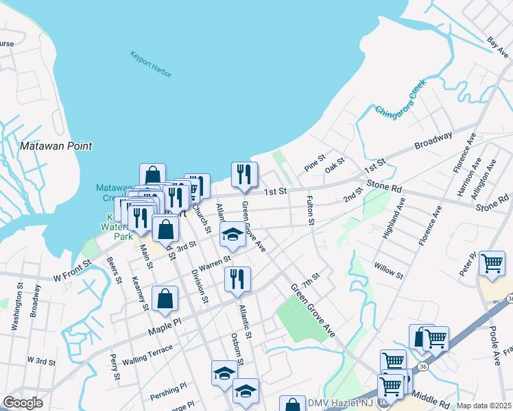 map of restaurants, bars, coffee shops, grocery stores, and more near 83 2nd Street in Keyport