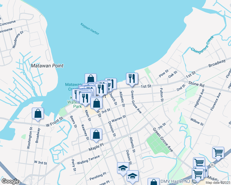 map of restaurants, bars, coffee shops, grocery stores, and more near 86 1st St in Keyport