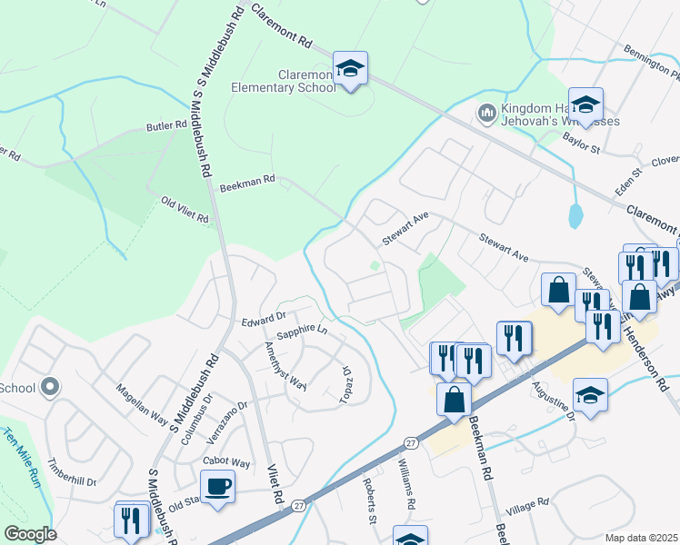 map of restaurants, bars, coffee shops, grocery stores, and more near 66 Lindsey Court in Franklin Township