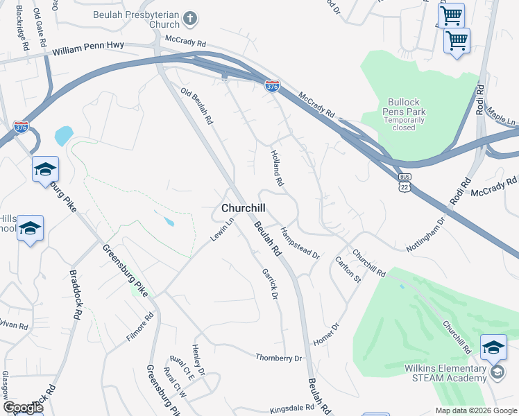 map of restaurants, bars, coffee shops, grocery stores, and more near 1930 Hampstead Drive in Pittsburgh