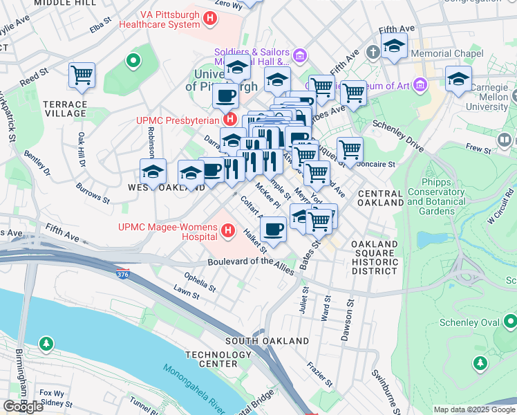 map of restaurants, bars, coffee shops, grocery stores, and more near 211 Coltart Avenue in Pittsburgh
