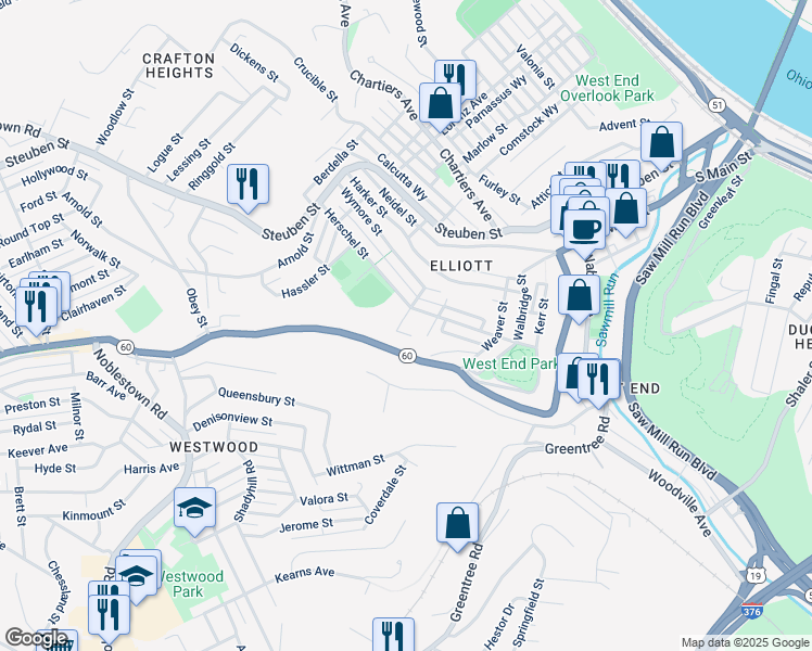 map of restaurants, bars, coffee shops, grocery stores, and more near 645 Herschel Street in Pittsburgh