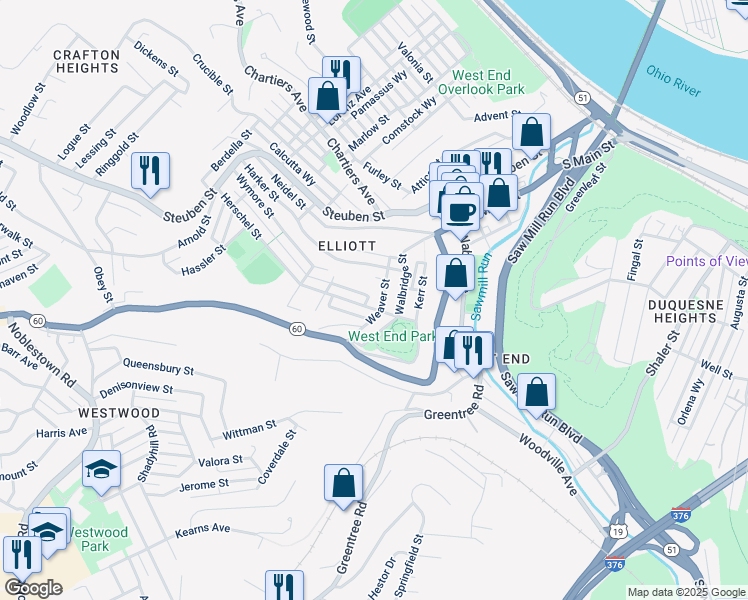 map of restaurants, bars, coffee shops, grocery stores, and more near 510 Herschel Street in Pittsburgh