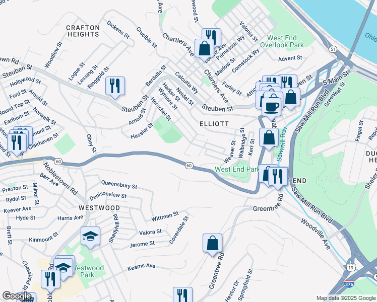 map of restaurants, bars, coffee shops, grocery stores, and more near 645 Herschel Street in Pittsburgh