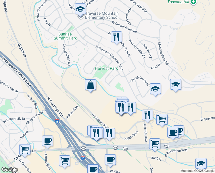 map of restaurants, bars, coffee shops, grocery stores, and more near 2299 Cresthaven Lane in Lehi