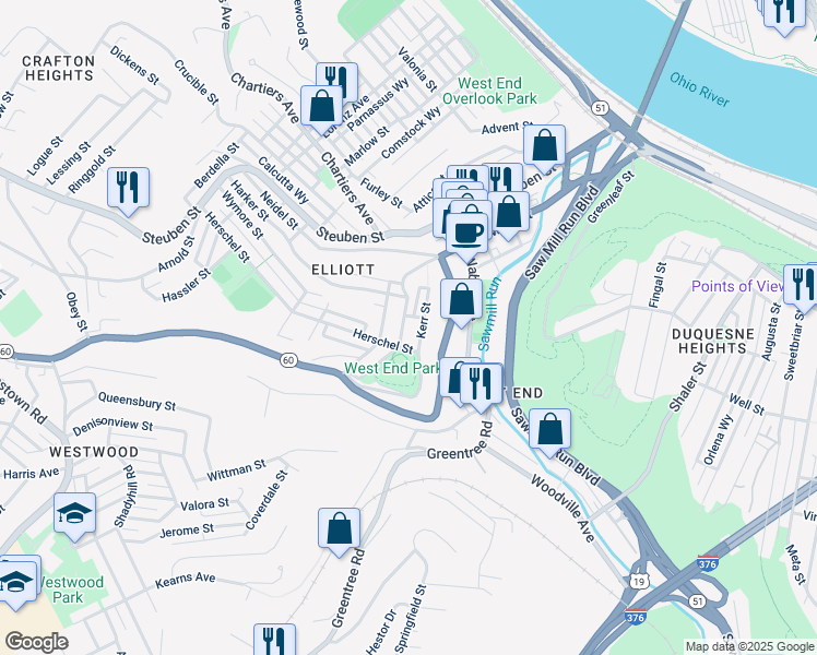 map of restaurants, bars, coffee shops, grocery stores, and more near 811 Walbridge Street in Pittsburgh