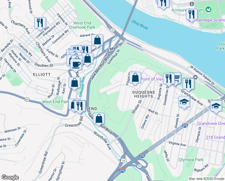 map of restaurants, bars, coffee shops, grocery stores, and more near 1837 Greenleaf St in Pittsburgh