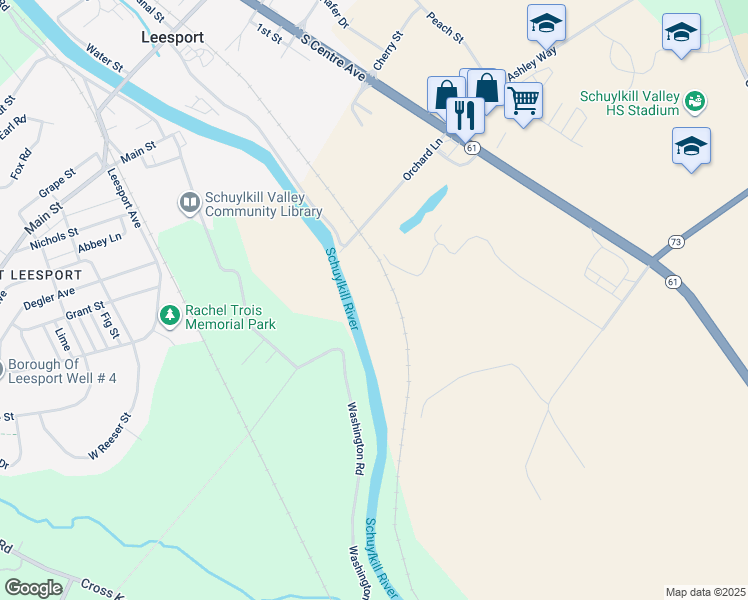 map of restaurants, bars, coffee shops, grocery stores, and more near 70 Orchard Lane in Leesport