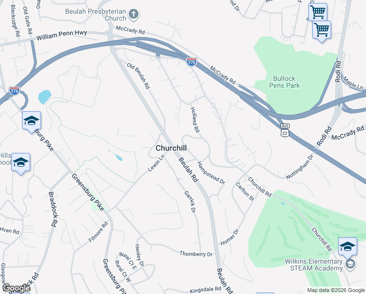 map of restaurants, bars, coffee shops, grocery stores, and more near 1930 Hampstead Drive in Pittsburgh